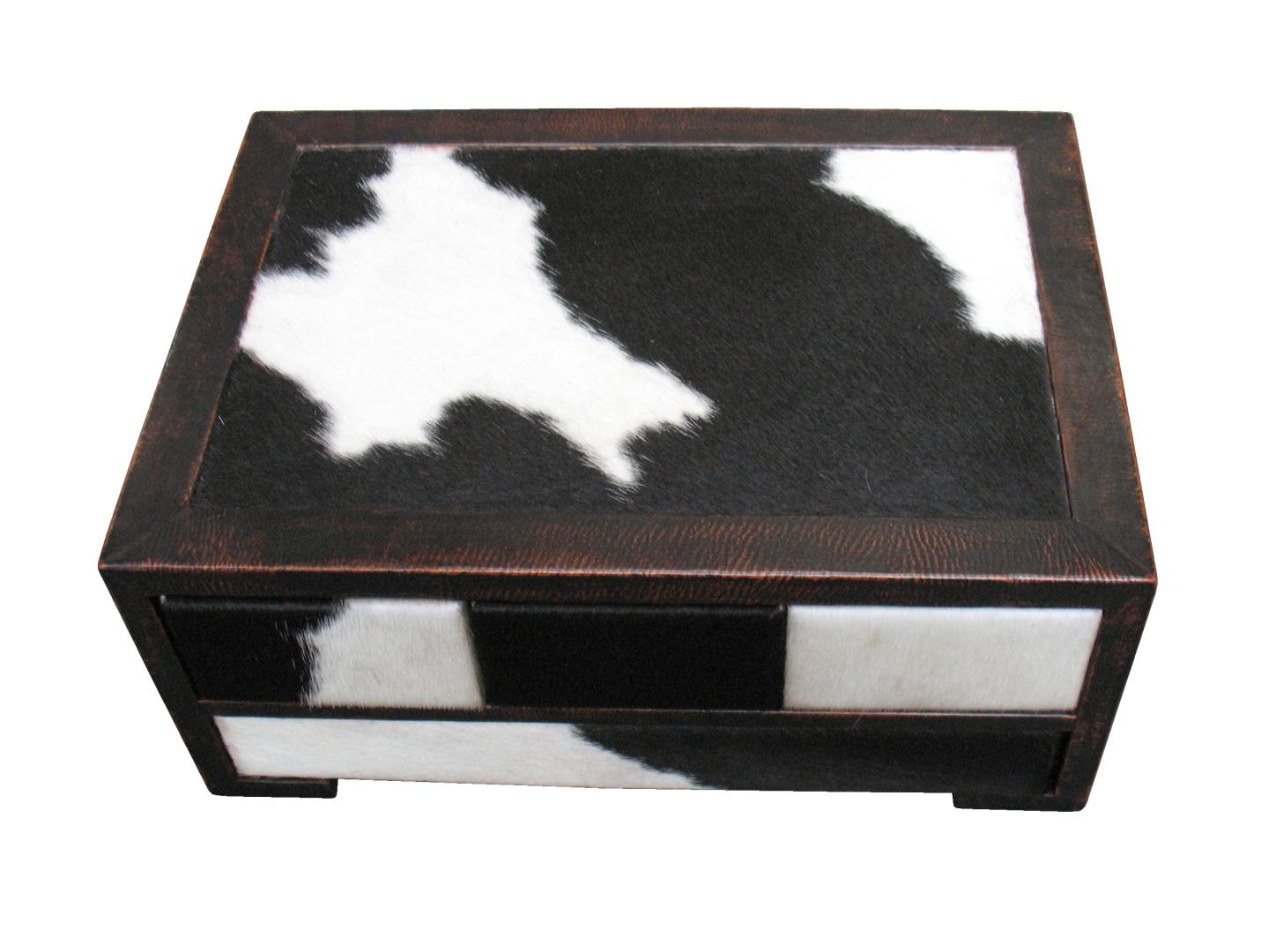 leather box with cowhide real black and white